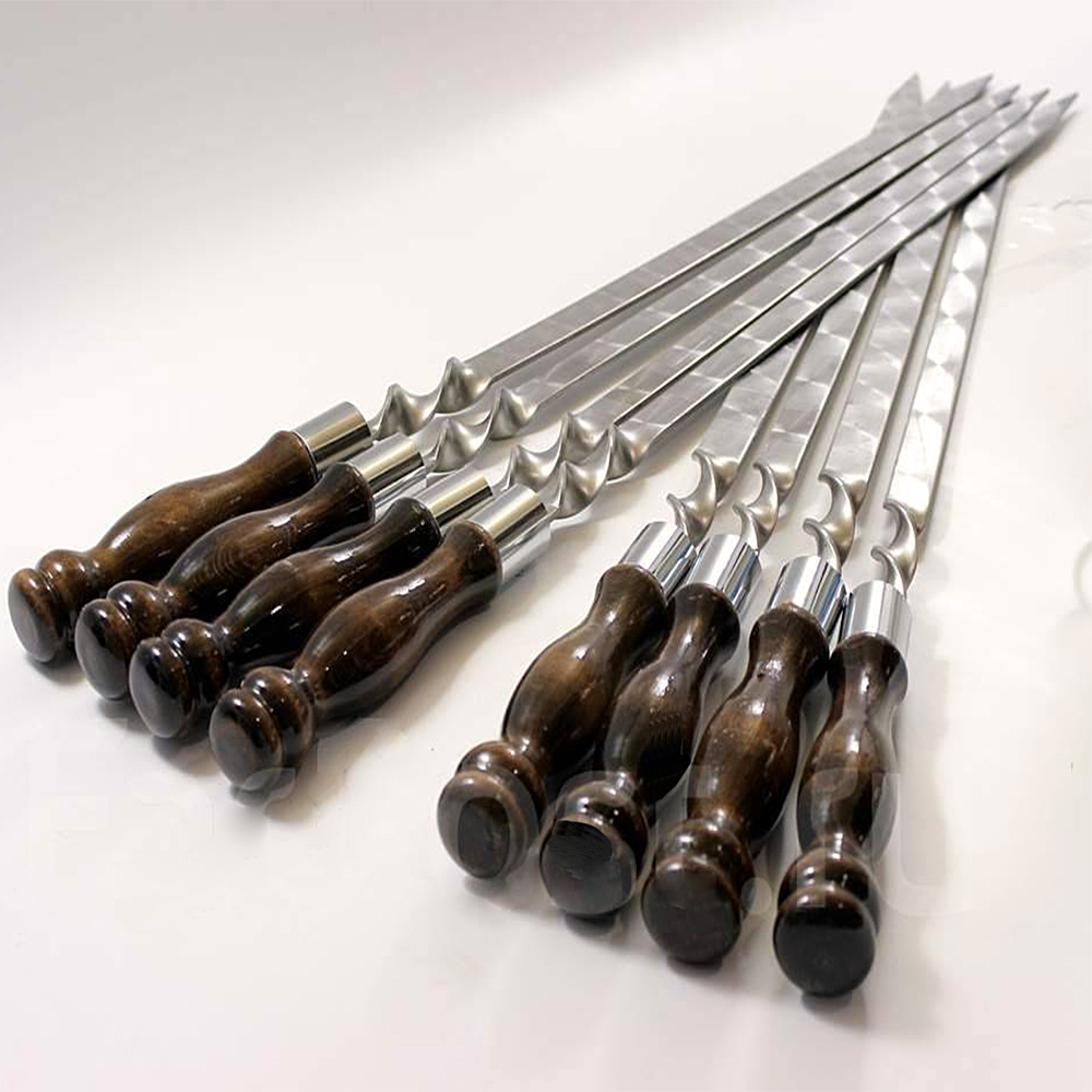 картинка Шампур нерж. стали 450х12х3 мм. с дер.ручкой (хром кольцо) от магазина Мангалторг