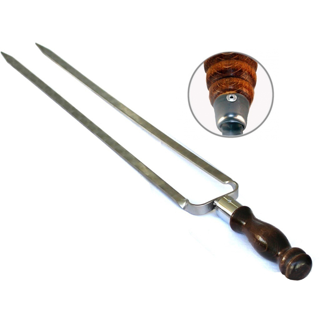 картинка Шампур двойной вилка нерж 500х12х3 мм. (хром кольцо) от магазина Мангалторг