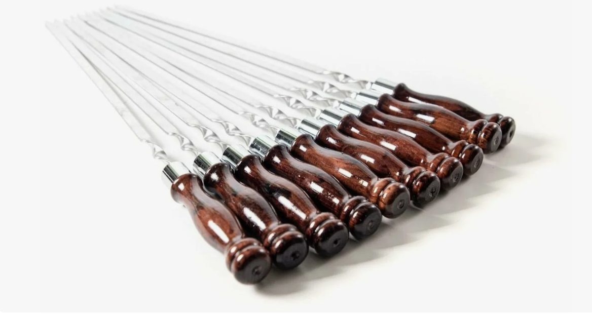 картинка Шампур нерж. стали 450х12х3 мм. с дер.ручкой (хром кольцо) от магазина Мангалторг